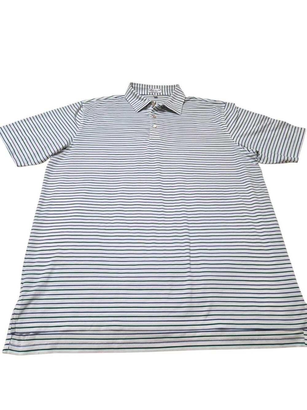 Peter Millar Summer Comfort Polo XL Blue Green Stripe Golf Club Logo Sleeve K91